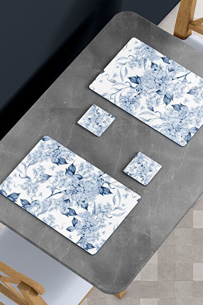 Queen Bee İstanbul Σετ αμερικανικής σερβιτορίας και σουβέρ με μπλε λουλούδια ...