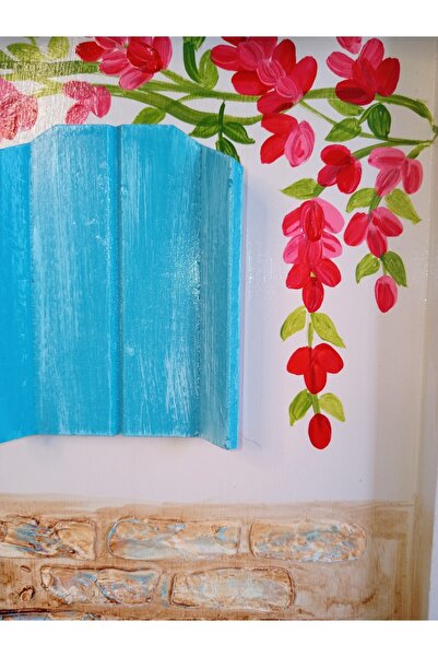 ASLI Alaçatı Evleri Temalı El Boyaması Ahşap Poşetlik