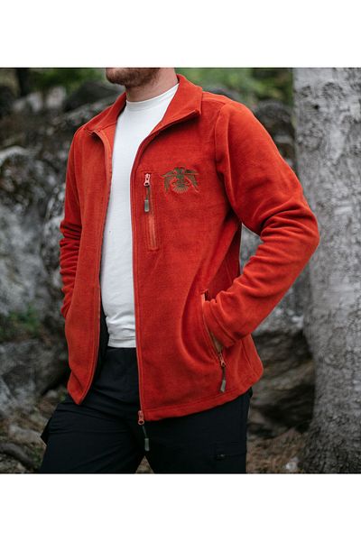 Huğlu Brick Colored Eagle Figured Zippered Cardigan - Three Pocket Fleece