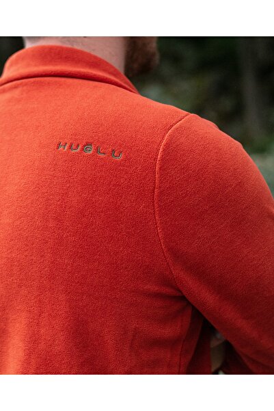 Huğlu Kartal Figürlü Fermuarlı Üç Cepli Kiremit Renk Polar Hırka