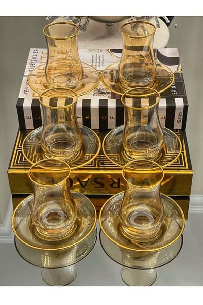 P H Panayır Home -lav Lux Tea Set - 12 Piece Tea Glass Set