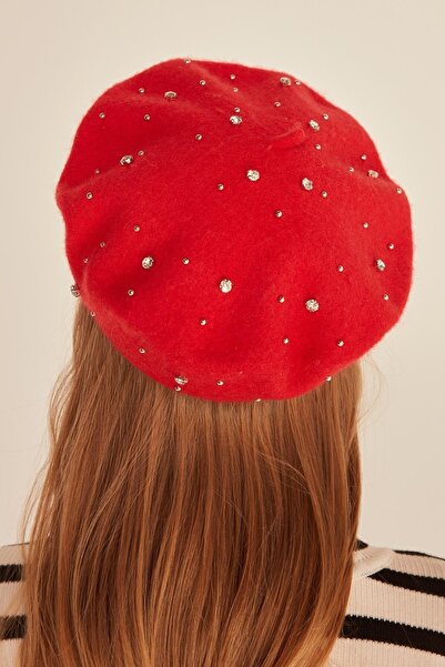 Axesoire 13500-10 Üzeri Taşlı Yünlü Kırmızı Ressam Bere