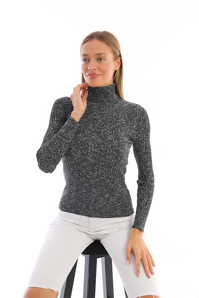 Pinpery Women's Marbled Smoked Corduroy Knitwear Turtleneck Fisherman Sweater 100% Cotton Knitwear