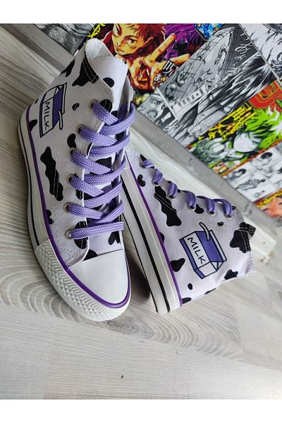 MECH BUTİK Hand Painted Milk Patterned Convers Model Sneaker Casual Sports Shoes