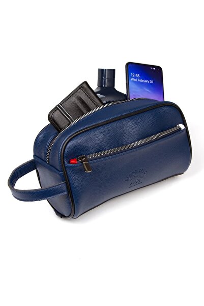 tuldar Чоловічий синій шкіряний портфель-клатч для косметичних засобів та щоденних речей (14X24 см)