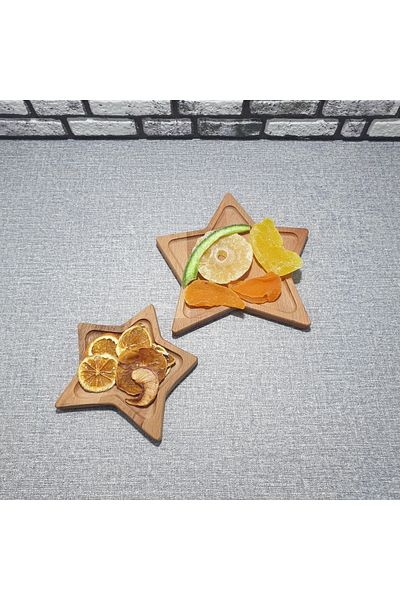 kozawoodart Wooden 2-Piece Star Serving Presentation Plate - Snack Bowl
