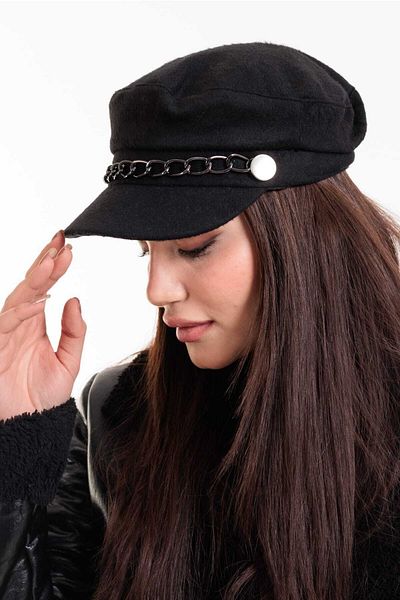 LadyColor Winter Hat with Chain Accessories Stamp Fabric Captain Black1