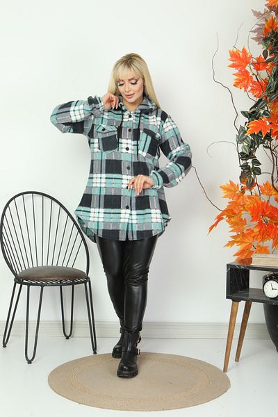 xlargebutik Plus Size Women's Clothing Polar Warm Water Green Shirt