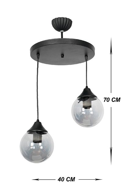 VENON 2-Piece Black Globe Smoke Lighting Moonlight Pendant Lamp - Glass Chandelier