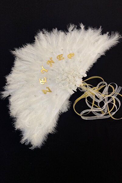 ZEYMERADE Beyaz Gelin Yelpazesi, Bekarlığa Veda Partisi, Bride To Be, Nedime, Kına Gecesi, Ahşap Tüylü Yelpaze