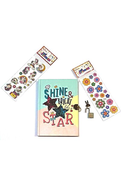 TML Kilitli Günlük Hatıra Defteri + Çiçekli Ve Unicornlu Sticker