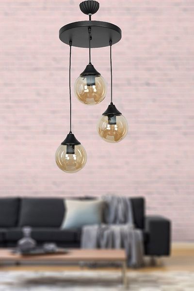VENON Black Glop Honey Glass Chandelier - 3-Piece Lighting Moonlight Pendant Lamp