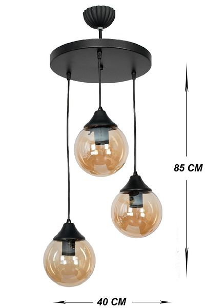 VENON Black Glop Honey Glass Chandelier - 3-Piece Lighting Moonlight Pendant Lamp