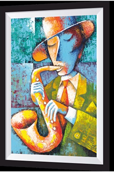 Hayat Poster Artistic Frame Look Wooden Painting with Saxophone Playing Hat