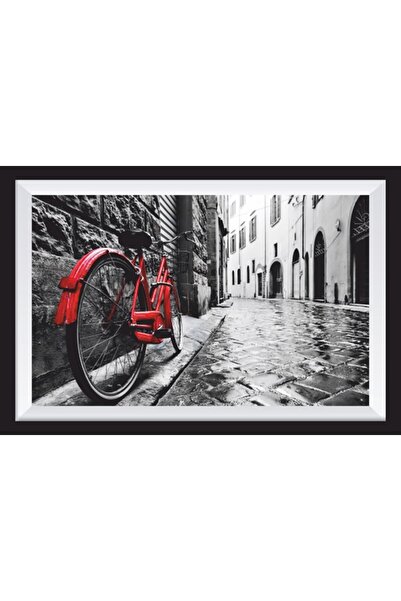 Hayat Poster Bicicletă roșie pe stradă, cadru artistic, masă din lemn