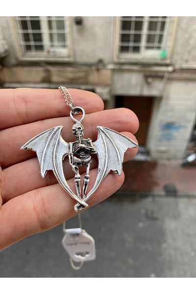 Köstebek Gothic Winged Skeleton Necklace