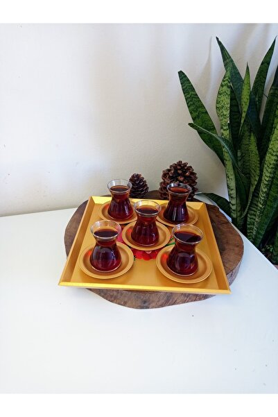 ASLI شاي مربع بنمط زهور مرسومة يدويًا باللون الذهبي، قهوة، صينية تقديم مزخرفة...