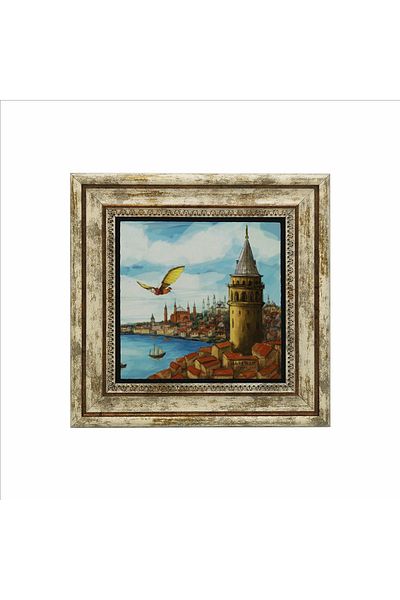 BAKSEPETE Galata Tower Hezarfen Ahmet Çelebi's Flight Printed Natural Stone Painting