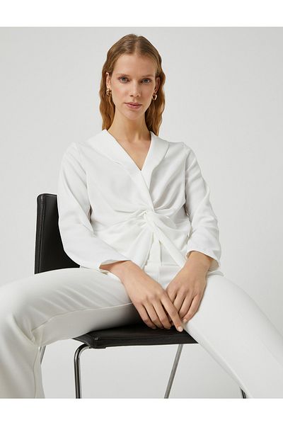Koton Bluse mit Knotendetail und Schalkragen und langen Ärmeln