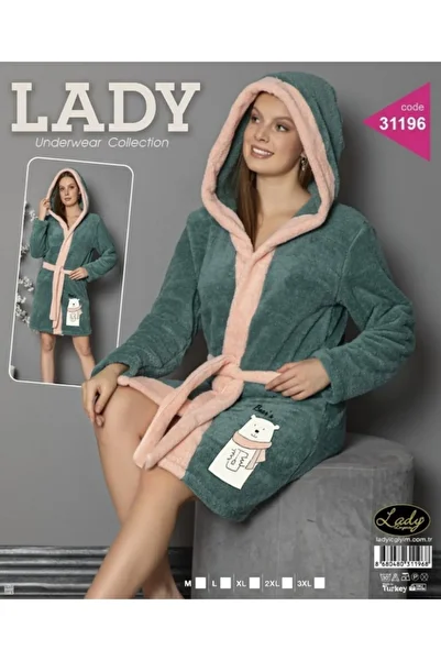 Lady Green Belted Bears Printed Plush Dressing Gown