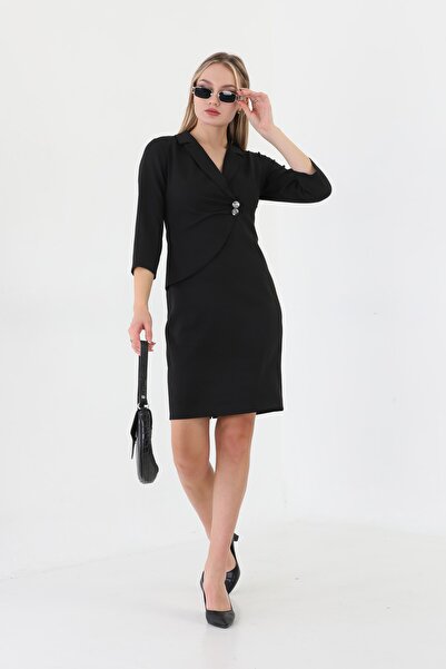 Element's Γυναικείο φόρεμα γραφείου με διπλό γιακά και λεπτομέρεια με κουμπί μπροστά