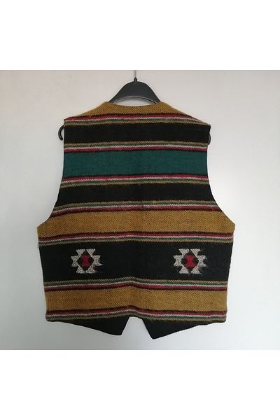 Butik Tülin Wool Multi-Colored Striped Double Pocket Lined Wooden Button Vest