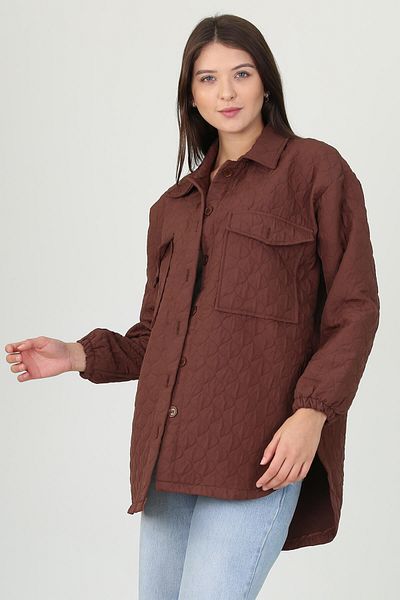 Neşeli Butik Дамска кафява риза с джобове и голям размер Ry10055