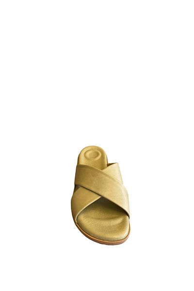 Pierre Cardin PC-7106 Γνήσιο δέρμα σταυρωτό λεπτομερή καθημερινή ορθοπεδική σόλα γυναικείες παντόφλες πράσινες