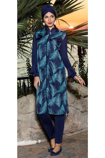 Estiva Parachute Fabric Patterned Full Hijab Swimsuit