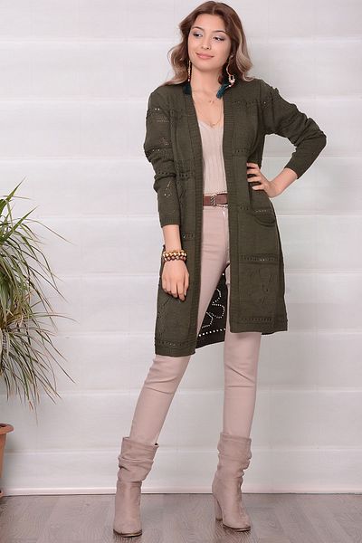 AVORWE Openwork Flower Knitted Open Front Cardigan