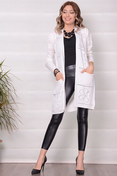AVORWE Openwork Flower Knitted Open Front Cardigan