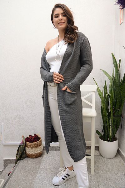 AVORWE Reverse Knit Open Front Cardigan with Pockets