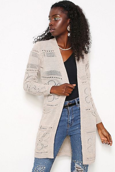 AVORWE Openwork Flower Knitted Open Front Cardigan