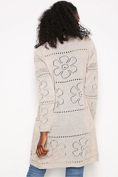 AVORWE Openwork Flower Knitted Open Front Cardigan