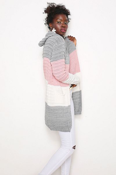 AVORWE Colorful Hooded Open Front Cardigan