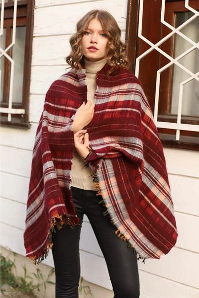 emybox Tasseled Boucle Shawl Spring Winter Autumn Multicolor Shawl Scarf For Shoulder And Neck