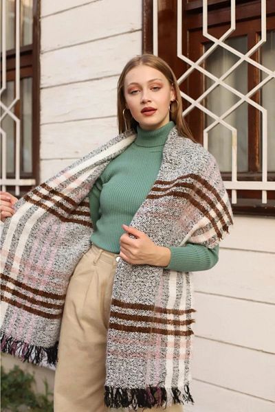 emybox Tasseled Boucle Shawl Spring Winter Autumn Multicolor Shawl Scarf For Shoulder And Neck