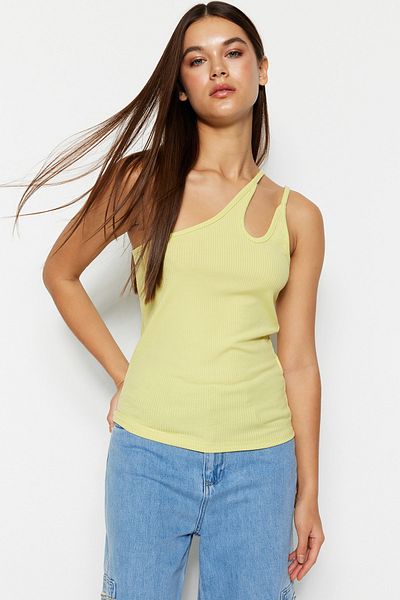 Trendyol Collection Жовта блузка на одне плече приталеного крою з еластичного стрейчу TWOSS21BZ0563