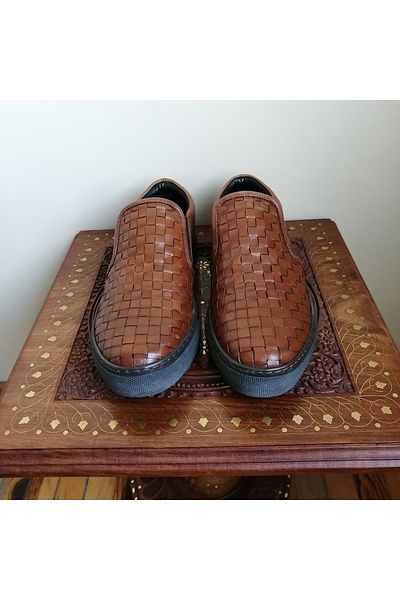 Penford Tan Hand Knitted Unisex Genuine Leather Loafer - Plain Combination, Elastic and Soft Non-Slip Rubber Sole