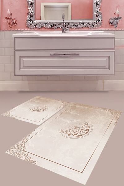 MABEBA TEKSTİL Digital Printing Washable Non-Slip Base Modern Bathroom Mat