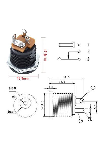 ROBİZ 5.5x 2.1mm Plastik DC Güç Soketi Panel Montaj Power Jack Adaptör