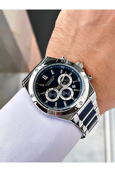 Navimarine Navy Blue - Silver Color Functional Steel Strap Men's Wristwatch Bracelet Gift