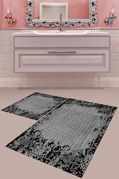 MABEBA TEKSTİL Black Foot Stones Patterned Digital Printing Washable Non-Slip...