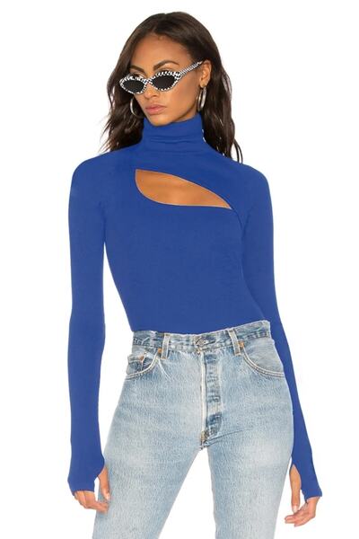 by serkan design Kadın Saks Mavısı Balıkcı Yaka Bodysuit 0139