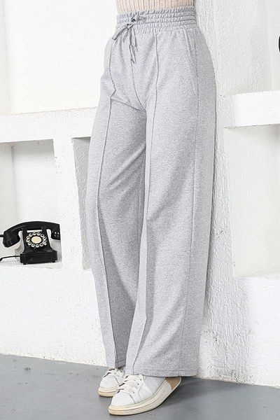 CNG MODA Hijab High Waist Striped Spaghetti Sweatpants Gray