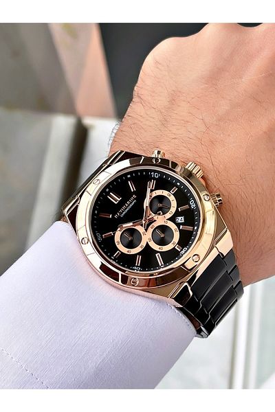 Navimarine Black Color Functional Steel Strap Men's Wristwatch Bracelet Gift