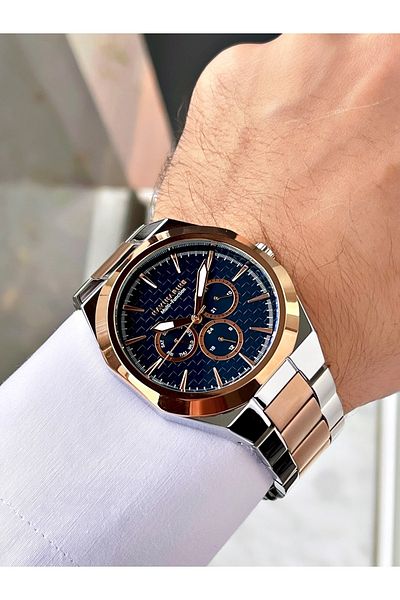 Navimarine Rosegold - Silver Color Functional Steel Strap Men's Wristwatch Bracelet Gift