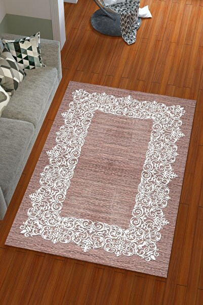 Miray Tekstil غطاء سجادة مرن بنمط الممر المائي بلون وردي مغبر من الحرير المخملي