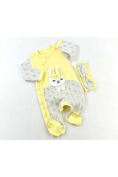 miniyou Baby Girl Pufidik Rabbit Patterned Baby Jumpsuit with Snap Fasteners My-7020mz