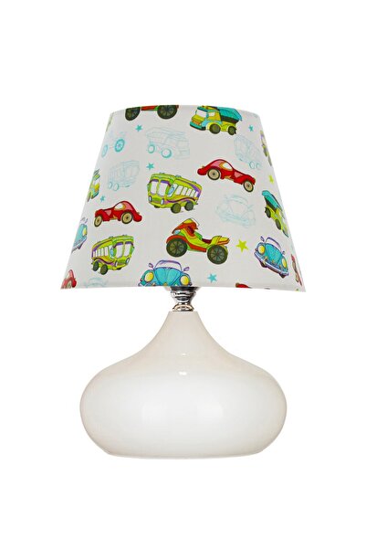 EvLight Lina Mavi Kelebek Şapka Masa Lambası Tekli Beyaz Metal Abajur